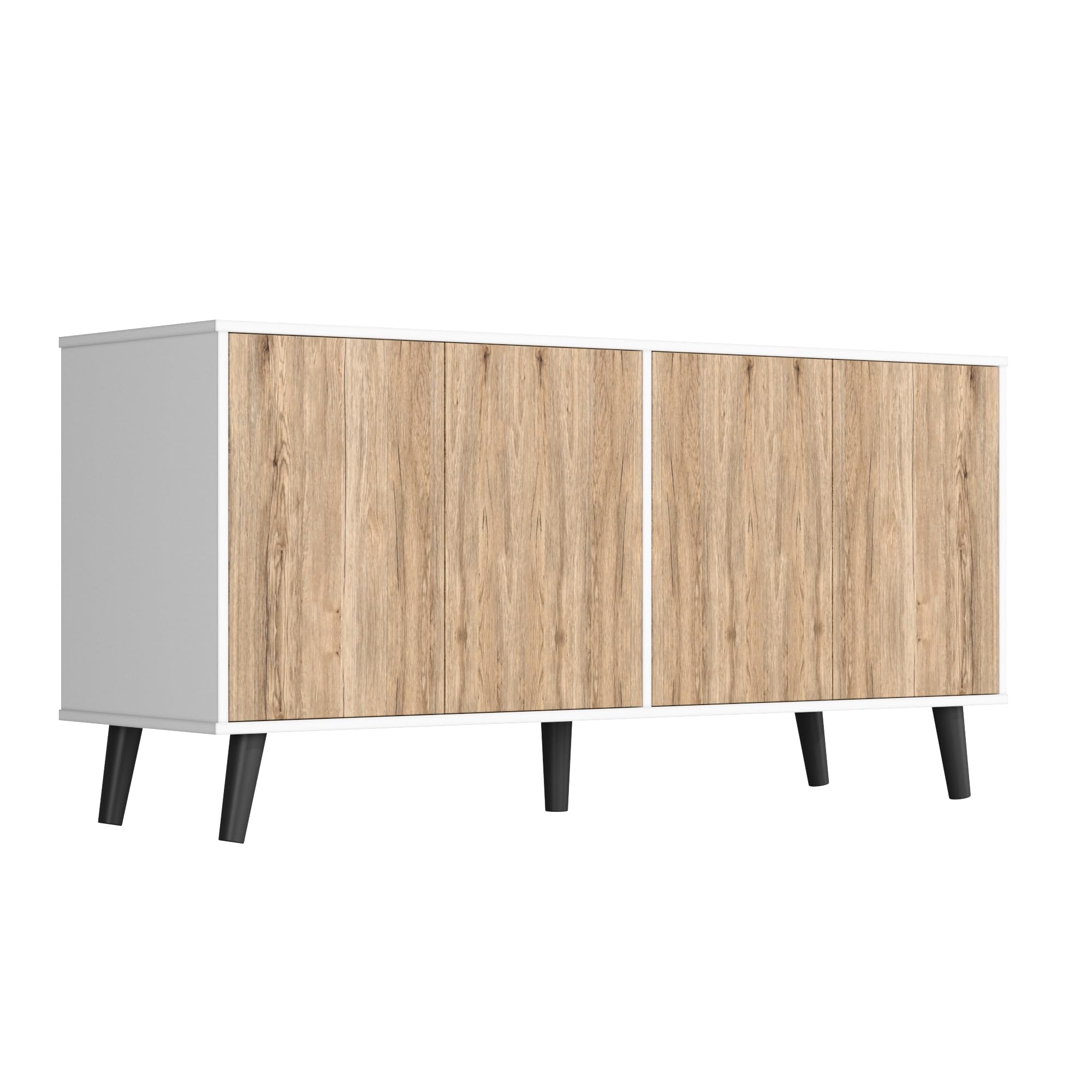 Sideboard Buffet Cabinet with Storage, 55" Kitchen Storage Cabinets with 4 Doors and Shelves (White & Natural)