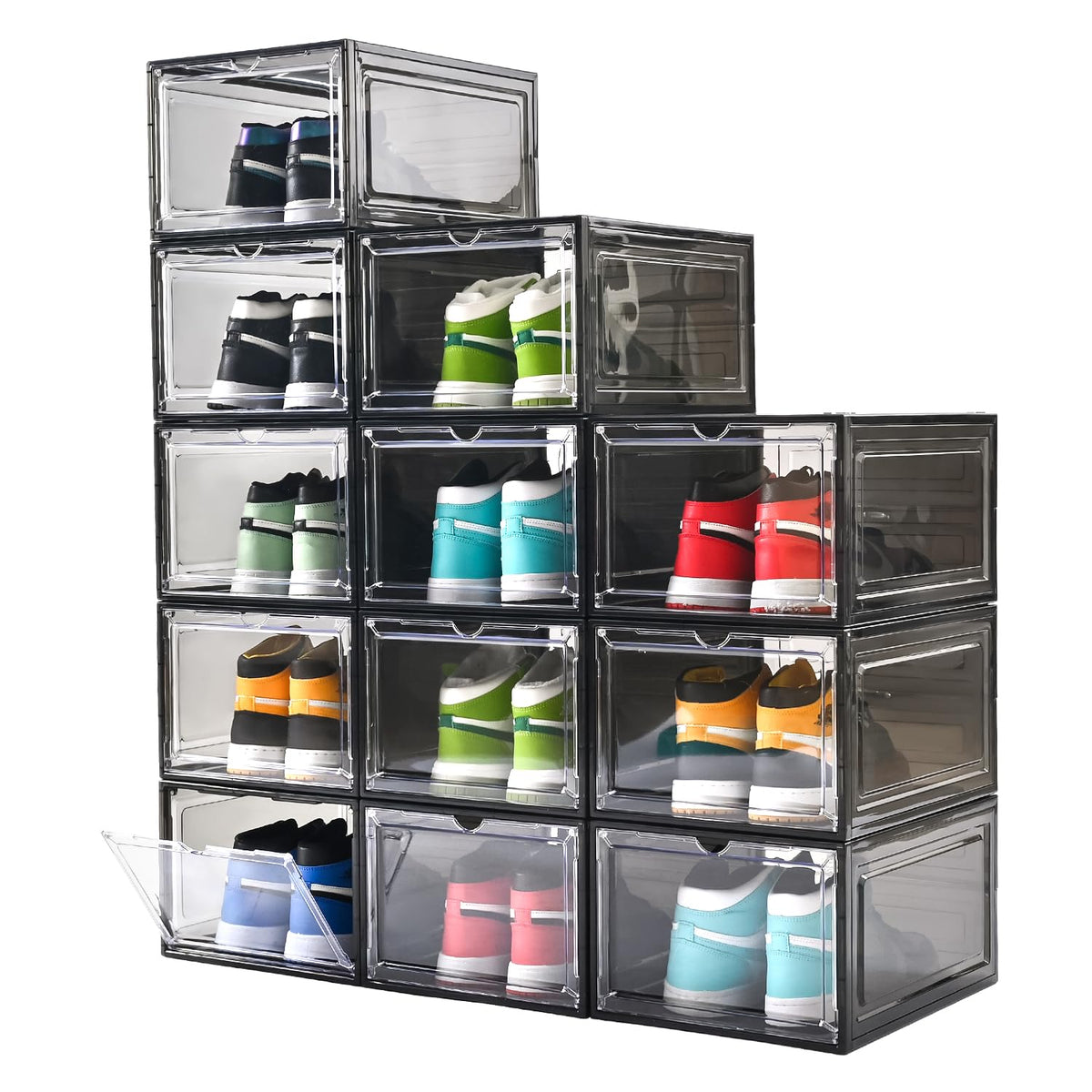beehomay Large Shoe Boxes Clear Plastic Stackable,Drop Front Shoe Box with Clear Door, Shoe Containers For Sneaker Display,Fit u