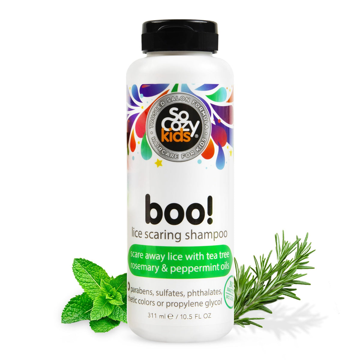SoCozy Boo! Lice Scaring Shampoo For Kids Hair, Effective Lice Treatment (10.5 Fl Oz) Scare Away Lice with Tea Tree, Rosemary an