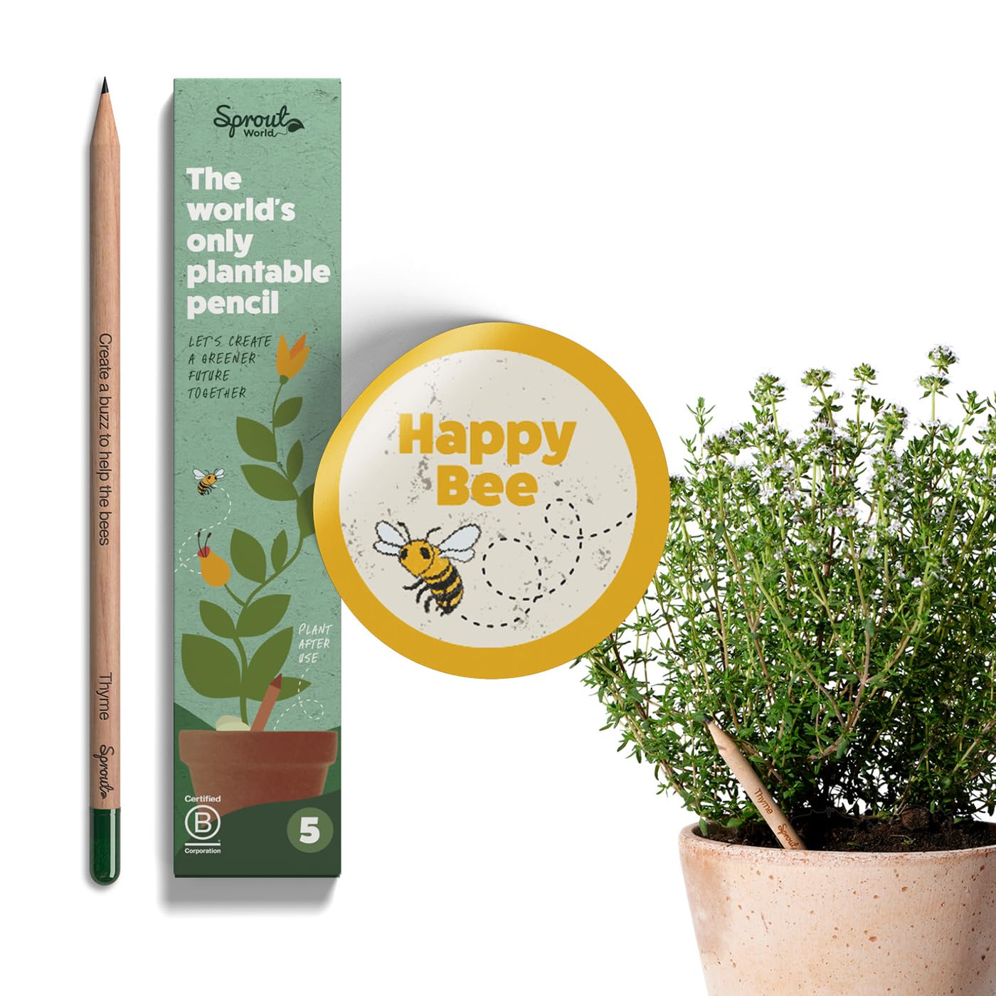 Sproutworld Wood-Cased Pencils | Happy Bee Edition | Hb Pre-Sharpened Graphite Plantable Wooden Pencils With Bee-Friendly Flower