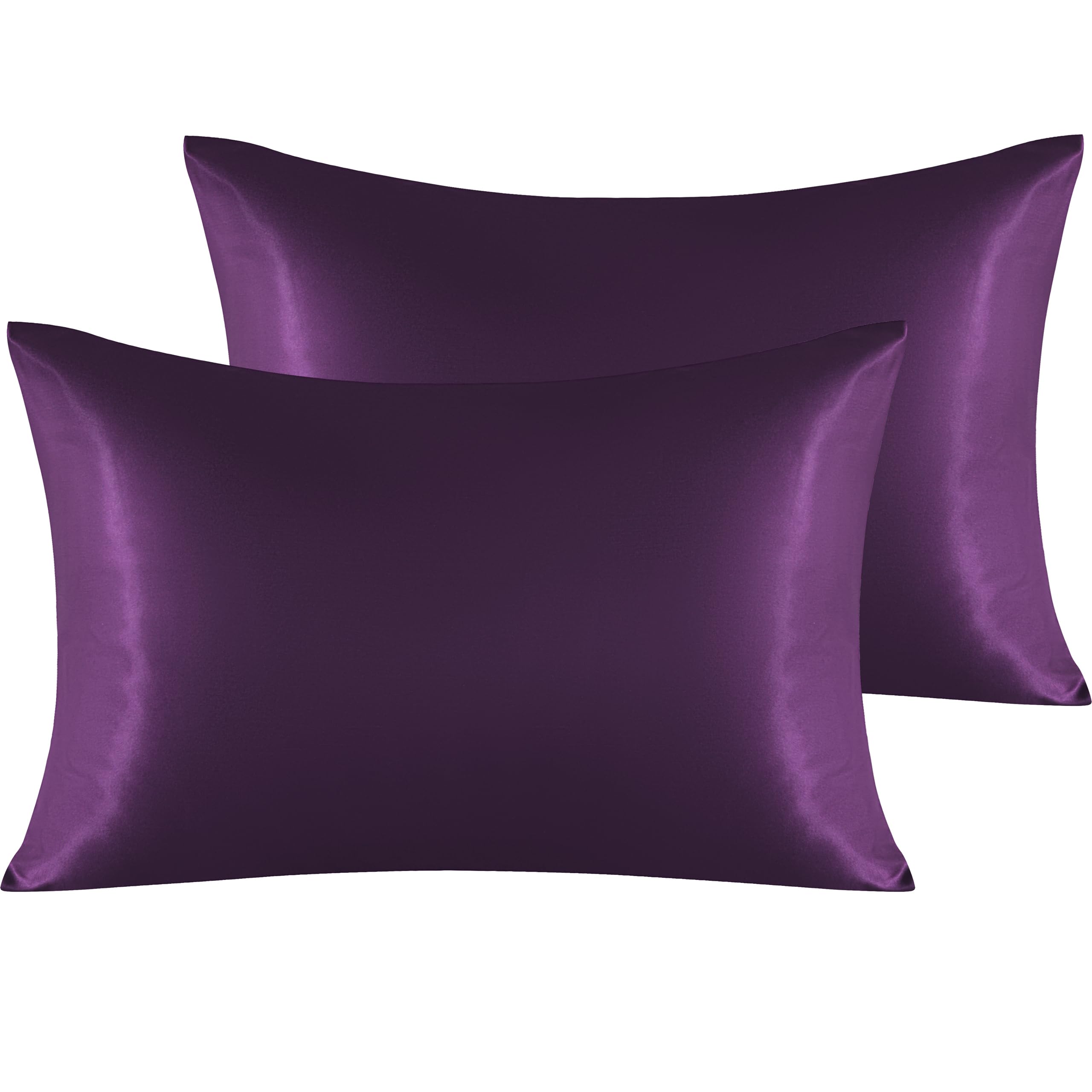 Ntbay 2 Pack Satin King Pillowcases For Hair And Skin, Luxurious And Silky Pillow Cases With Envelope Closure, 20X40 Inches, Eggplant Purple