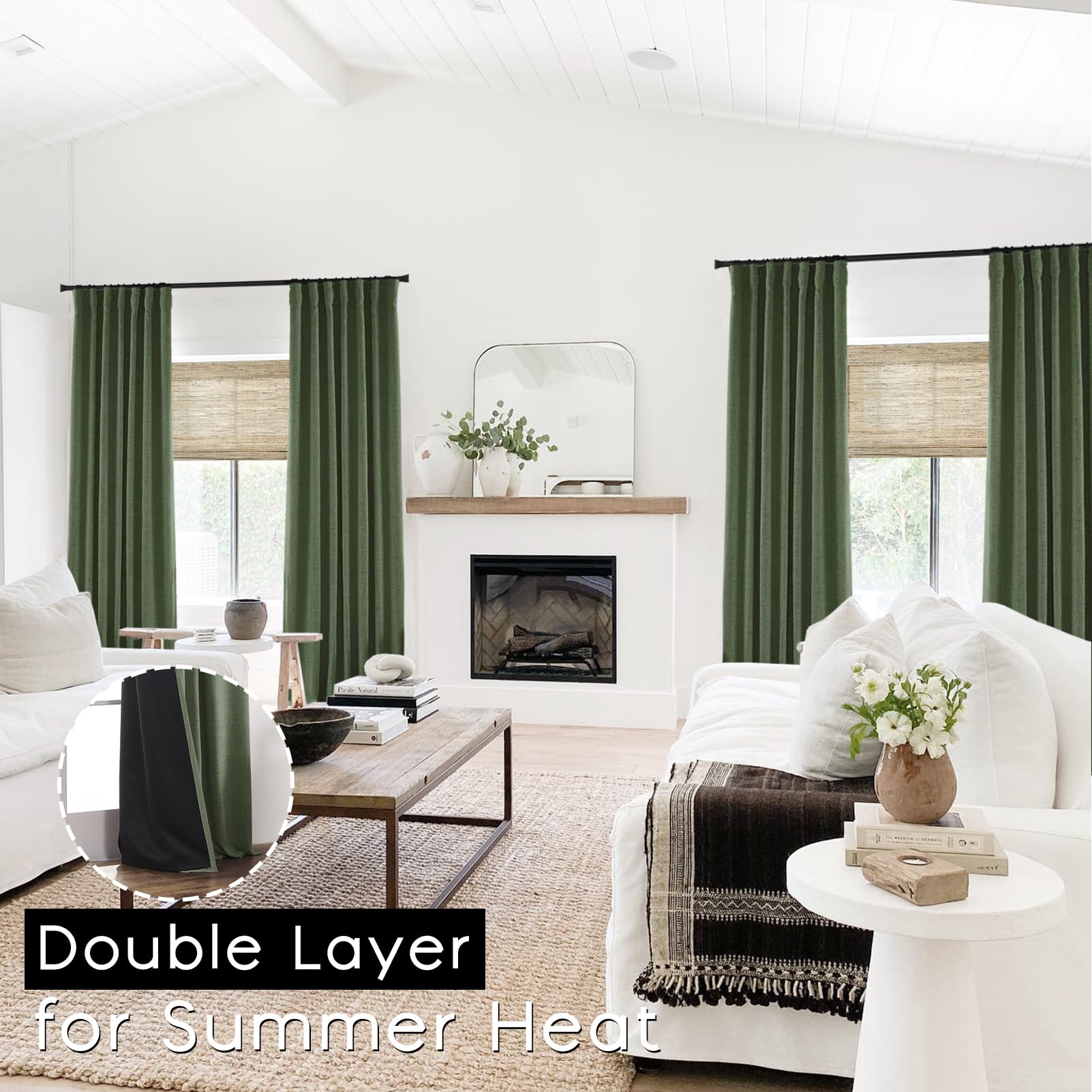 Panelsburg 108 Inches Long Blackout Curtains For Living Room 2 Panel Set Linen Back Tab Hook Pleated Room Darkening Large Window