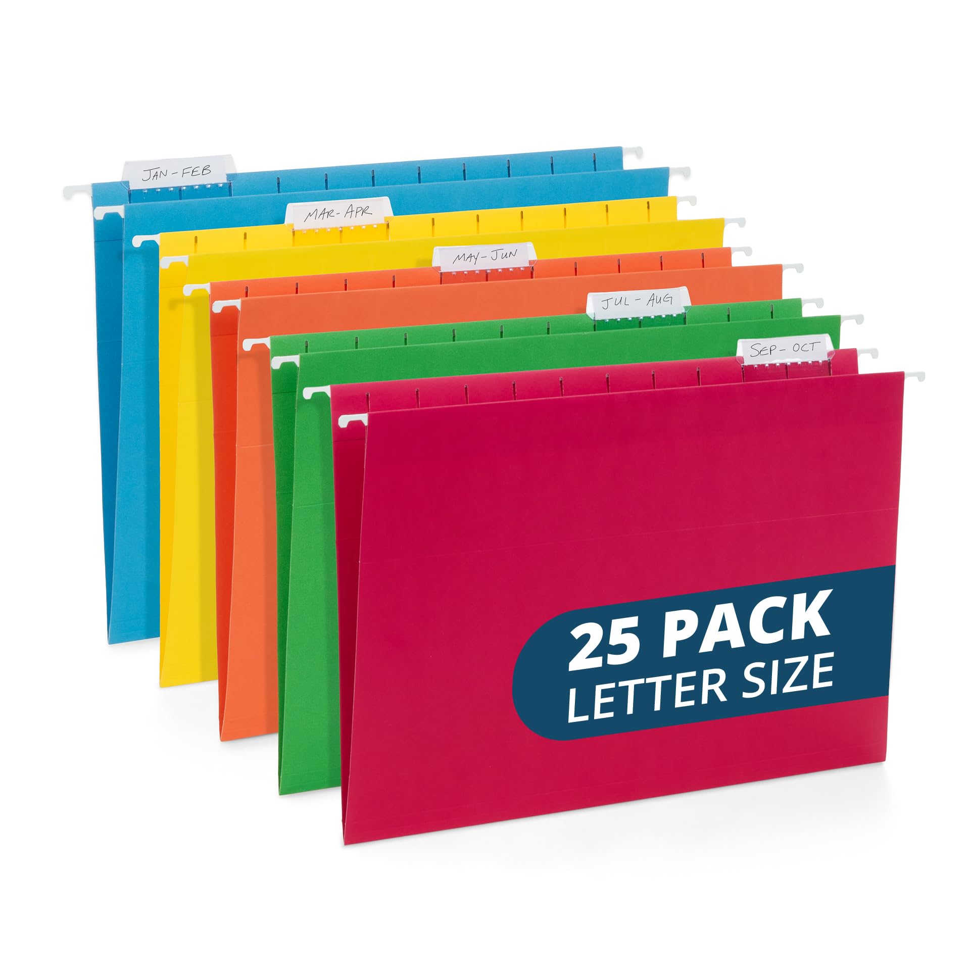 Blue Summit Supplies 25 Colored Hanging File Folders Letter Size With Tabs, Colored File Folders Hanging, Assorted Colors, Reinf