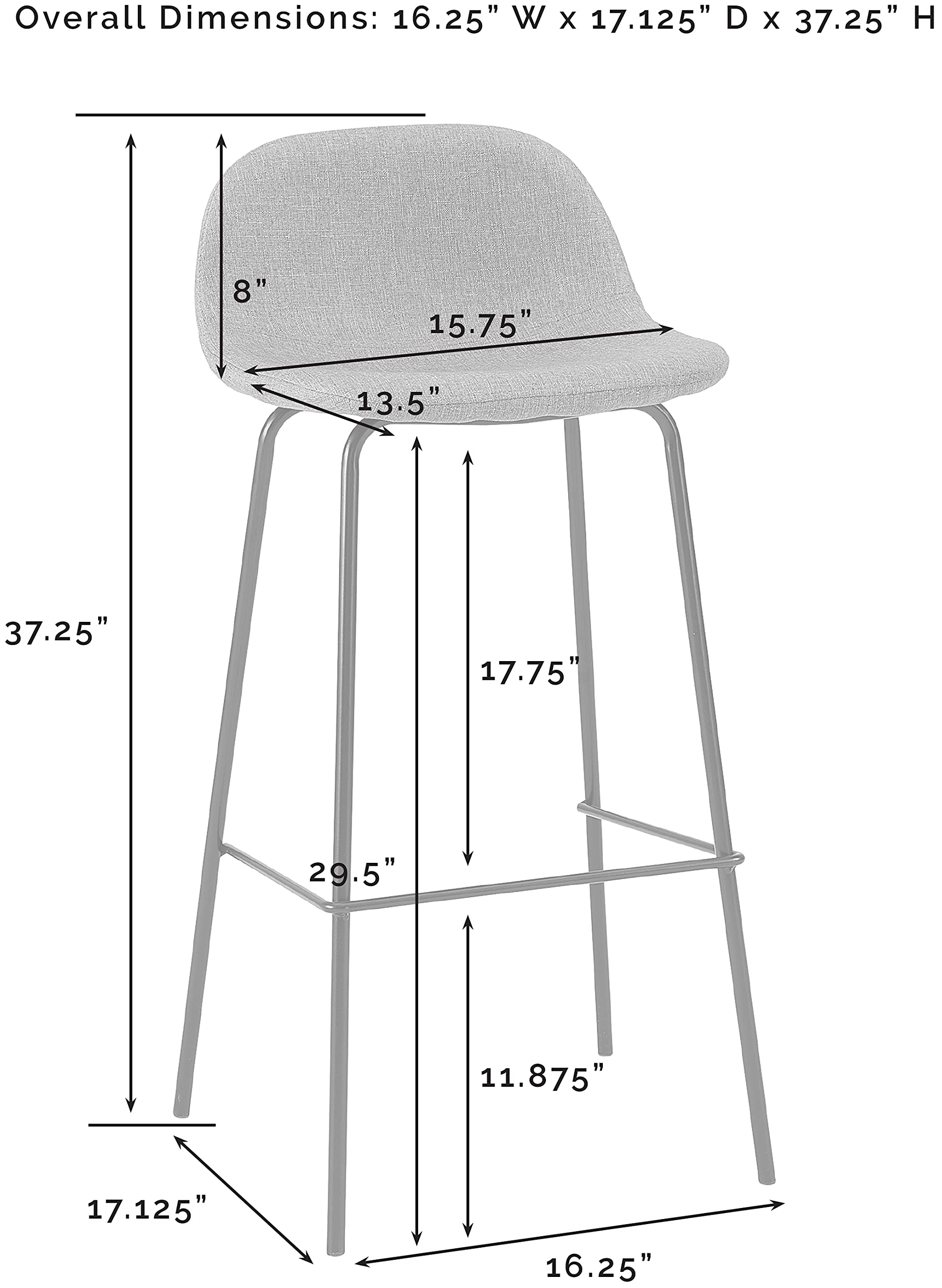 Crosley Furniture Riley Upholstered Seat Bar Stools Set of 2, Gray/Matte Black