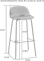 Crosley Furniture Riley Upholstered Seat Bar Stools Set of 2, Gray/Matte Black