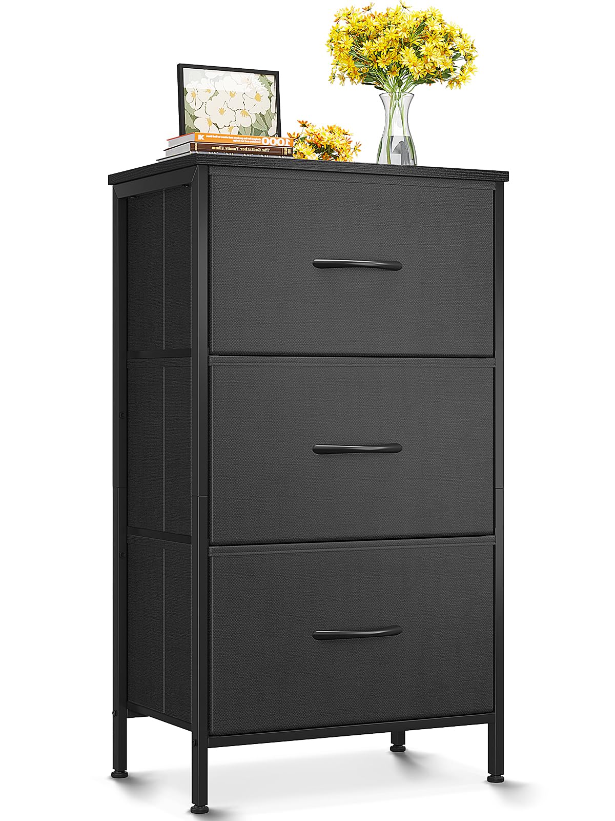 Aodk Dresser For Bedroom Nightstand Small Dresser Chest Of Drawers End Table For Living Room, Closet Dresser With 3 Storage Drawers Organizer Clothes, Black