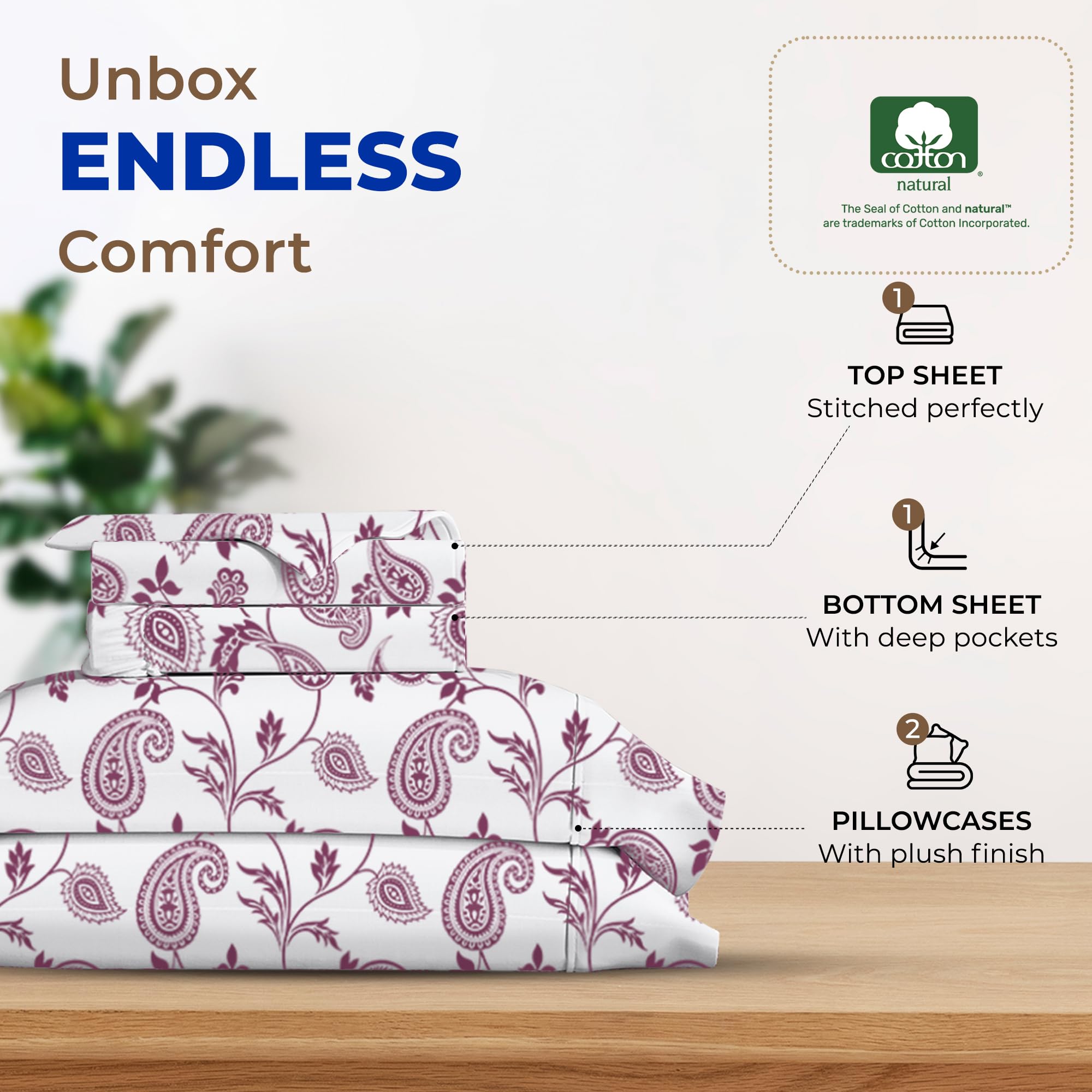 Thread Spread 100% Egyptian Cotton Printed Bed Sheets - 600 Thread Count 4 Pc California King Sheet Set, Hotel Luxury Bedsheets, 16' Deep Pocket Soft Cooling Sheets For Cal King Size Bed - Paisley
