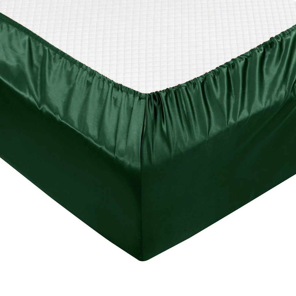 Treely 4 Piece Satin Sheets Twin Size Silky Smooth Blackish Green Satin Sheet Set With Deep Pocket, Satin Fitted Sheet, Flat She