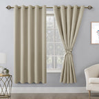 Hiasan Grommet Blackout Curtains For Bedroom, 60 X 72 Inches - Thermal Insulated & Light Blocking Window Drapes For Living Room/Dorm Room, Set Of 2 Panels Sewn With Tiebacks, Light Beige