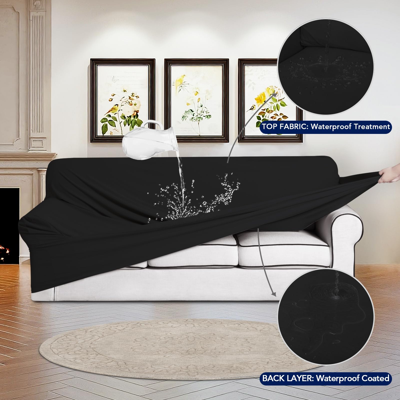 Purefit 100% Dual Waterproof Couch Cover Slipcovers For Couches And Sofas - Stretch Non Slip Fleece Sofa Covers Washable, Leakproof Furniture Protector For Kids, Pets, Dog (Oversized Sofa, Black)