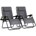 Phi Villa Xxl Oversized Padded Zero Gravity Chair, Foldable Patio Recliner, 30' Wide Seat Anti Gravity Lounger With Cup Holder, Set Of 2, Support 400 Lbs (Gray)