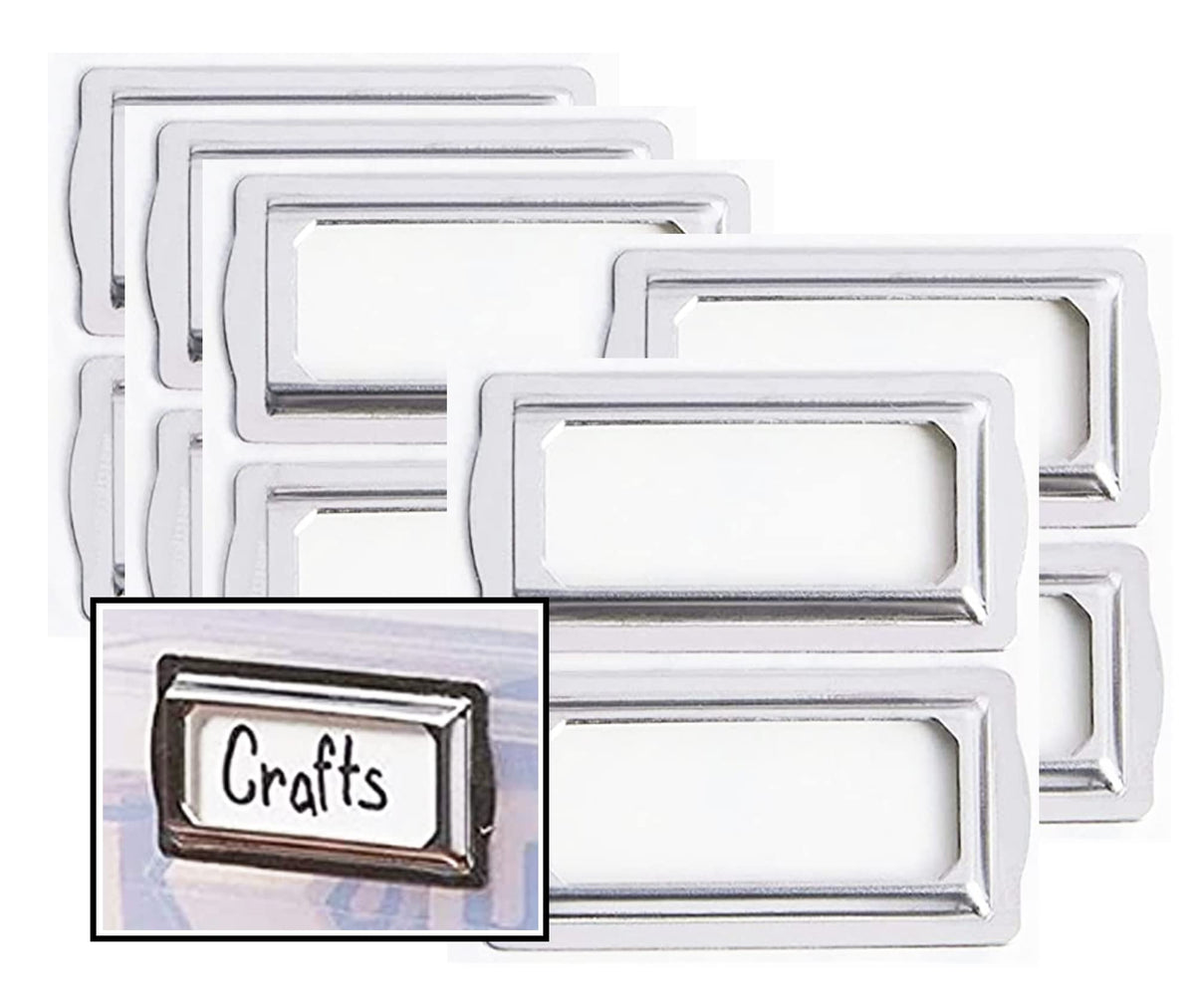 Self Adhesive Metal Bookplates For Books Cards 10Pcs Horizontal Clip Label Holders-Metal Drawer Tag Label Holder Silver Bookplat