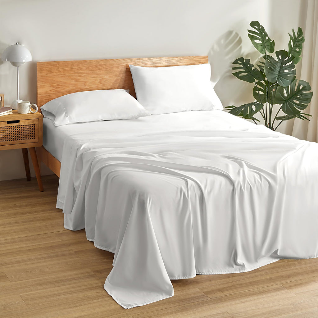 Sleep Zone Queen Sheets White - Super Soft Sheets For Queen Size Bed, 4 Pieces Hotel Luxury Queen Sheet Set, Easy Care Microfibe