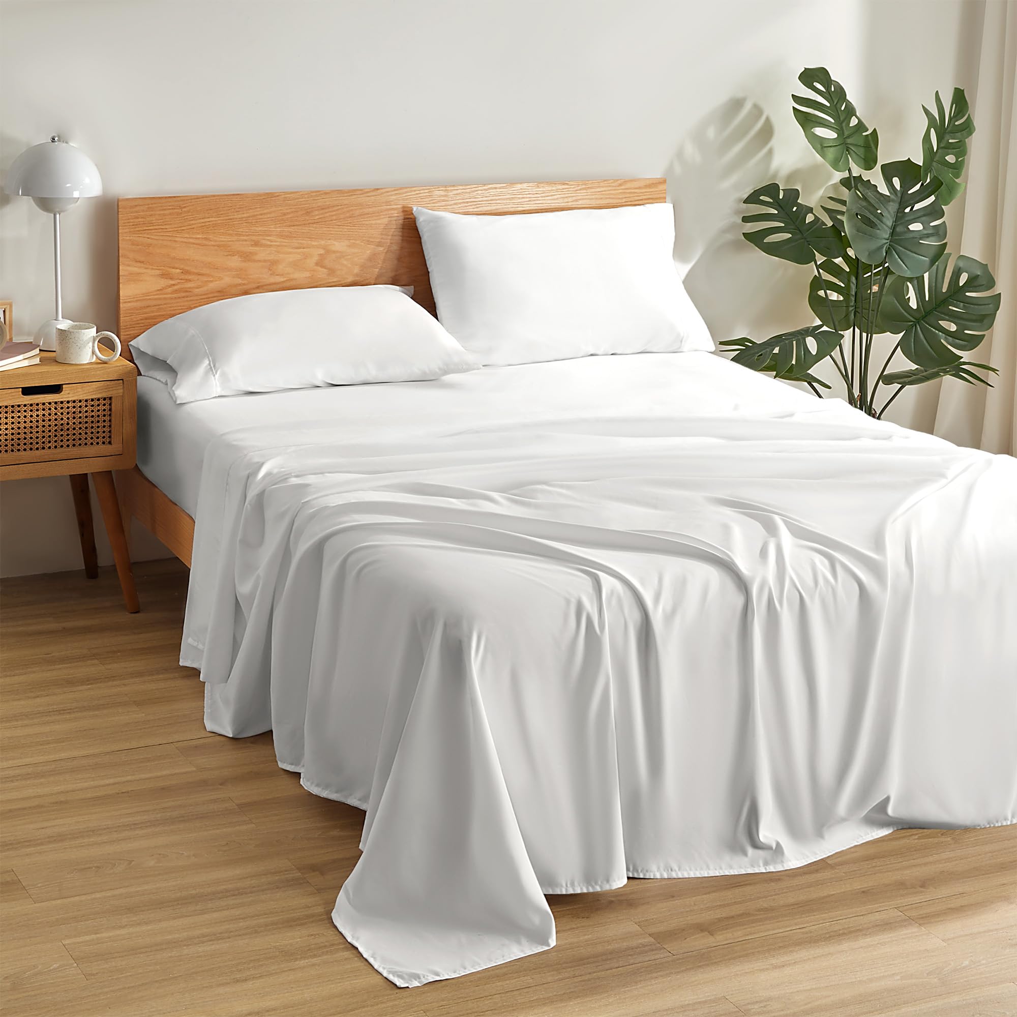 Sleep Zone 4 Pieces Bed Sheets And Pillowcase Set For Adults, Deep Pocket With Fitted Sheet, Flat Sheet, 2 Pillowcases, Breathab