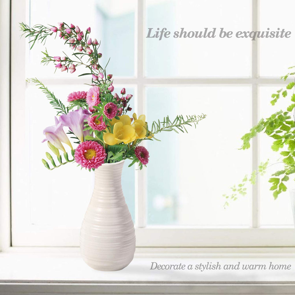 Unbreakable Vase For Flowers, Ceramic Look Plastic Vase For Home Decor, Living Room, Table (Seashell White)