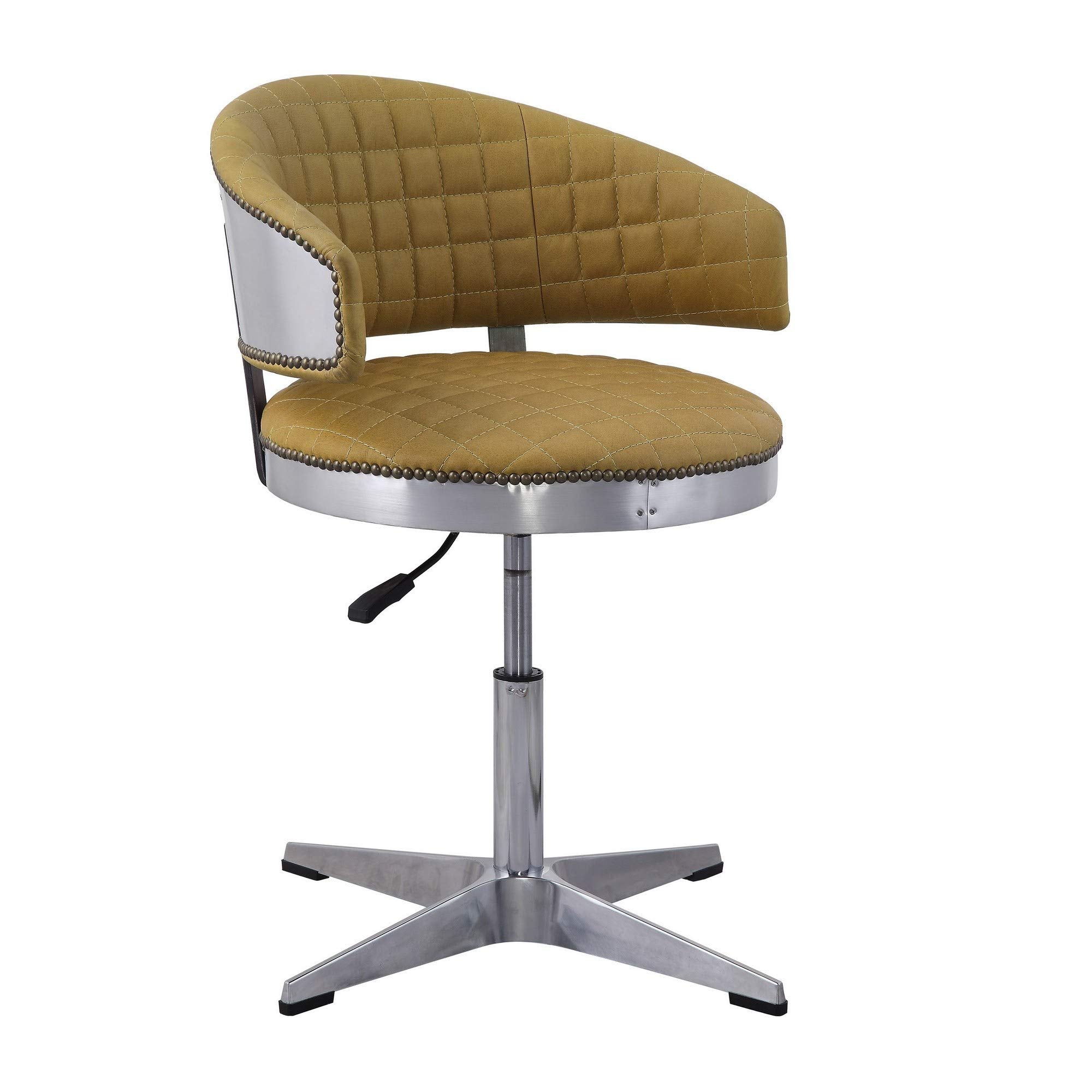 Benjara Swivel Leatherette Chair With Curved Back And Metal Star Base, Yellow