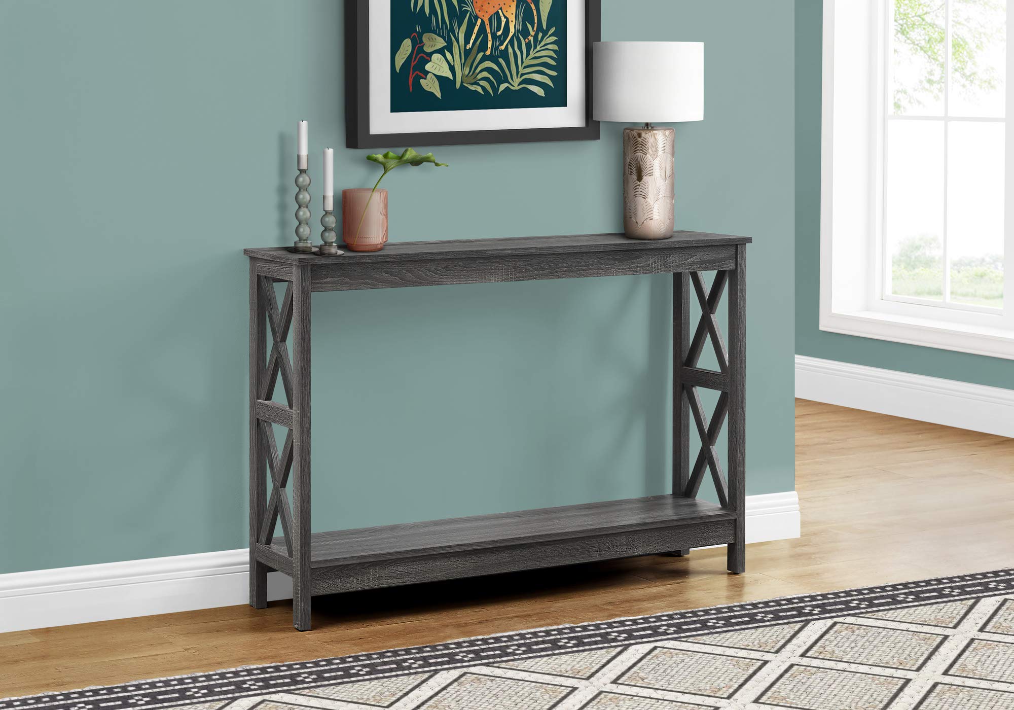 Monarch Specialties 2792 Accent Table, Console, Entryway, Narrow, Sofa, Living Room, Bedroom, Laminate, Grey, Contemporary, Modern Table-48 L Hall, 47.25&quot; L X 12&quot; W X 32&quot; H