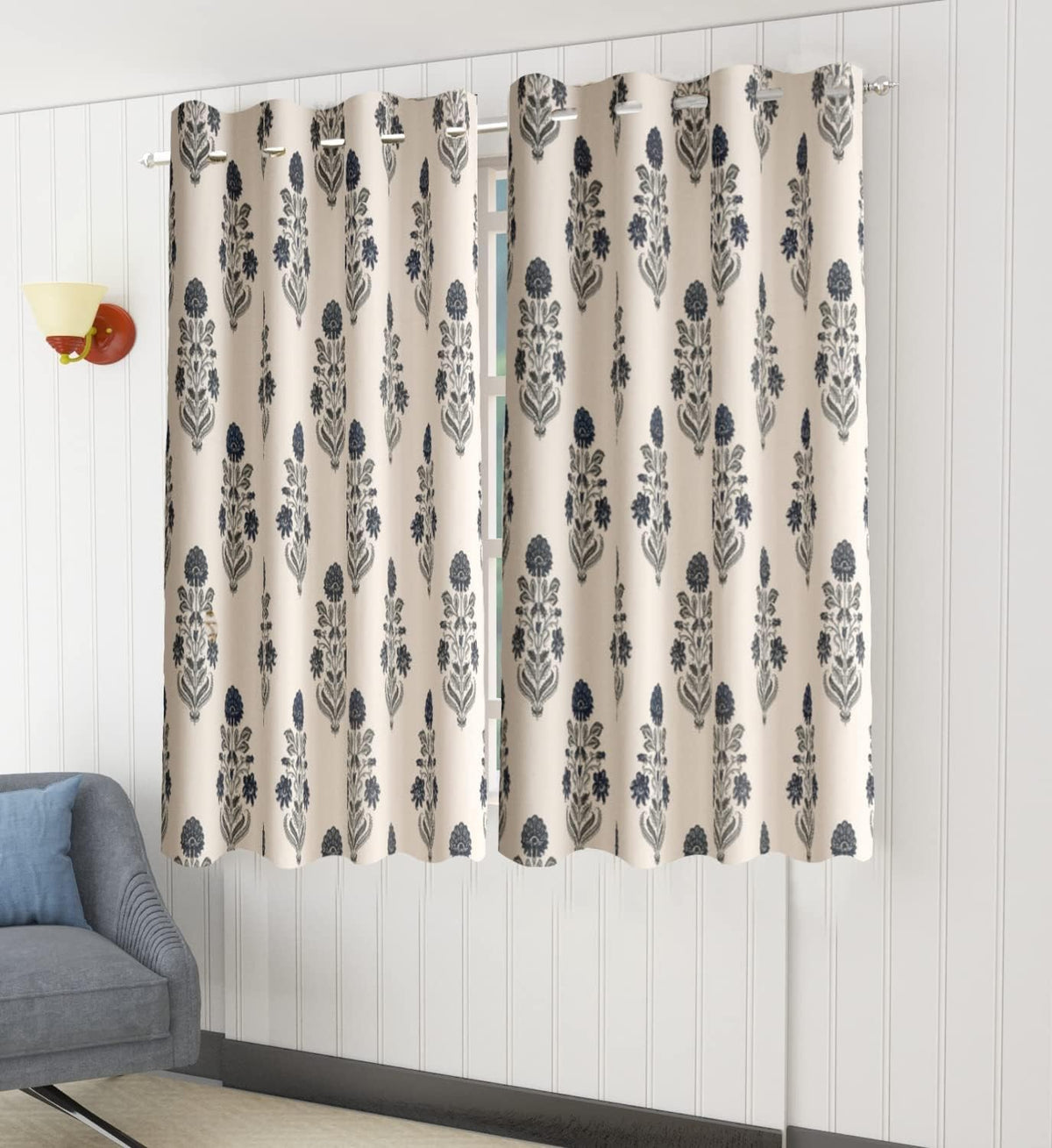 Trance Home Linen 100% Cotton 5 Feet Rod Pocket Blackout Curtains for Windows | Printed Design Parda for Living, Bed Room Window