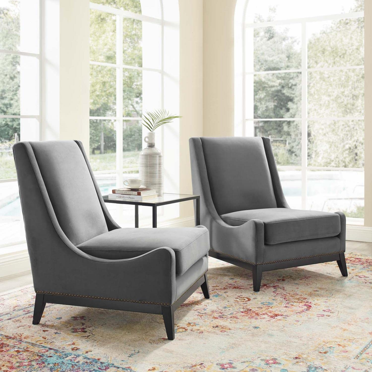 Modway Confident Upholstered Performance Velvet Set Of 2, Two Lounge Chairs, Gray