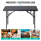 Zenstyle 4 Ft Indoor Outdoor Heavy Duty Plastic Folding Table Portable Picnic Table Fold-In-Half Utility Table W/Handle And Steel Legs For Camping, Dining, Party