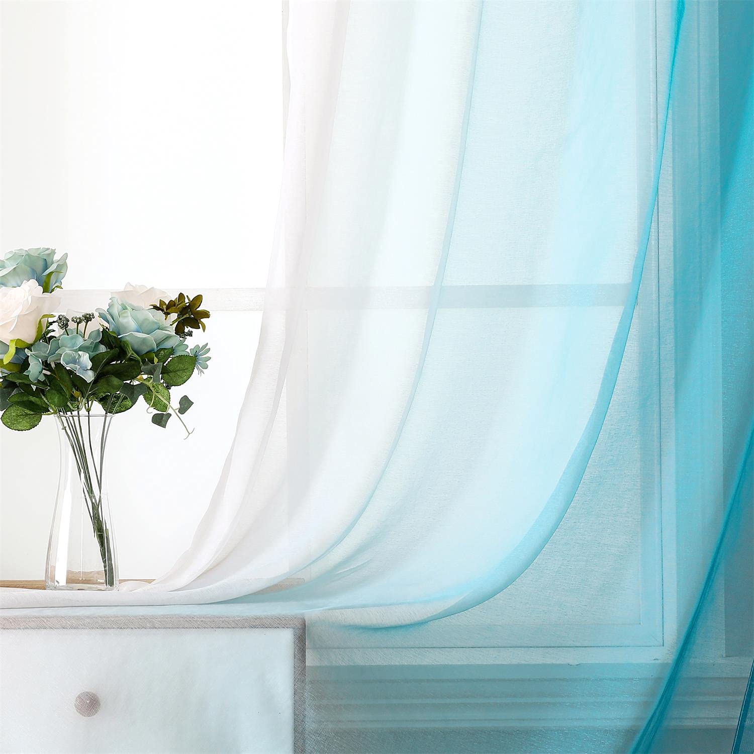 G2000 Sheer Curtains & Drapes 84 Inches Long Turquoise And White Ombre Curtains For Bedroom Living Room Window Curtains Light Fi