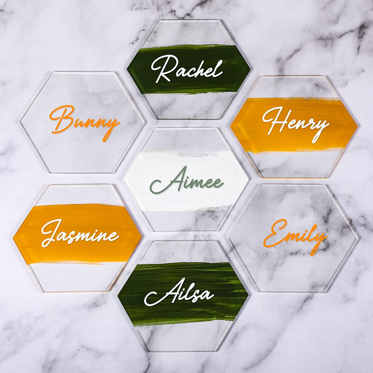 120 Pieces Clear Acrylic Place Cards Wedding Blank Hexagon Tiles Seating Cards Handwritten Name Plate DIY Table Numbers Card for