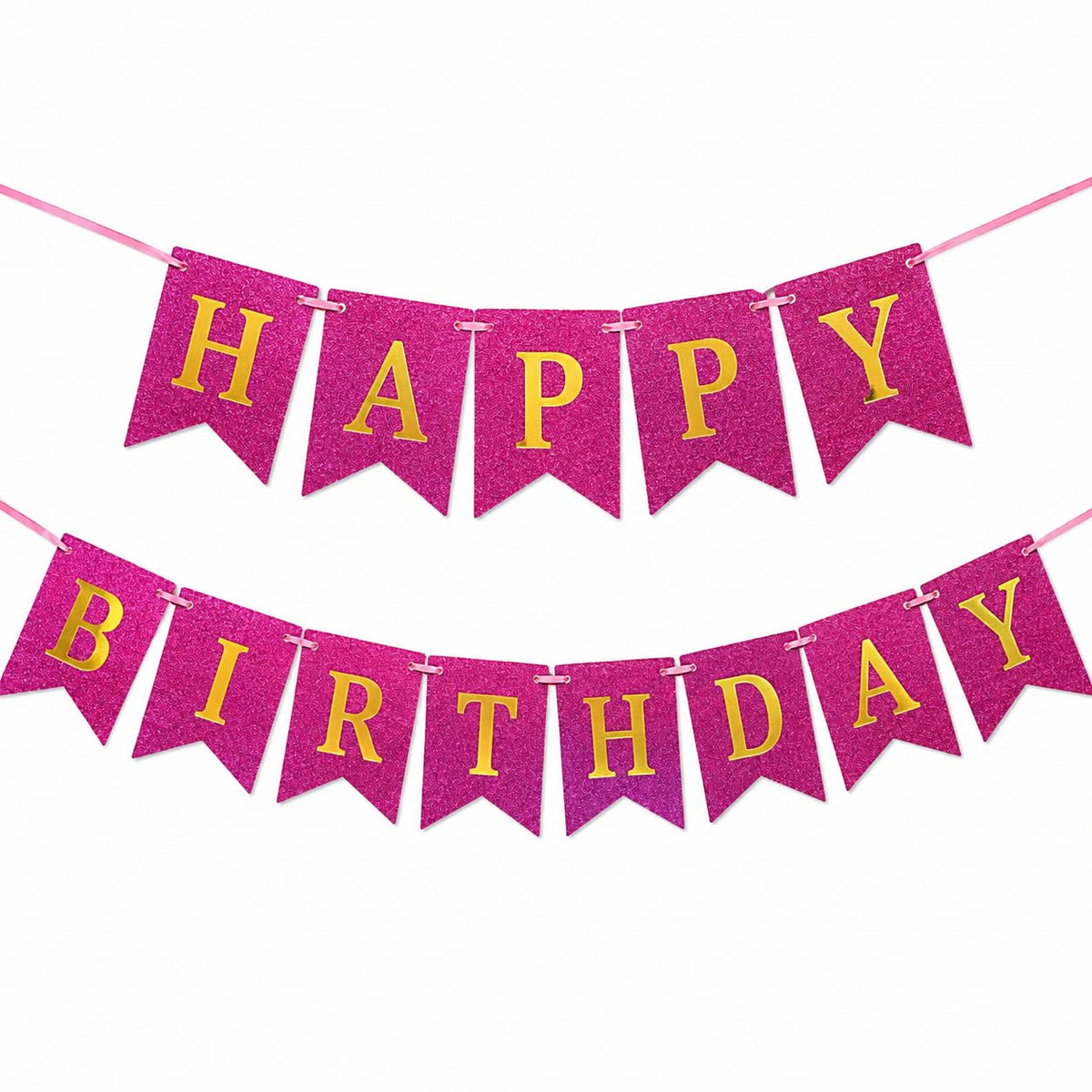 My Party Suppliers Happy Birthday Paper Banner Decoration Kit, Reusable Glitter Pink & Gold Birthday Banner for Home Party Decor
