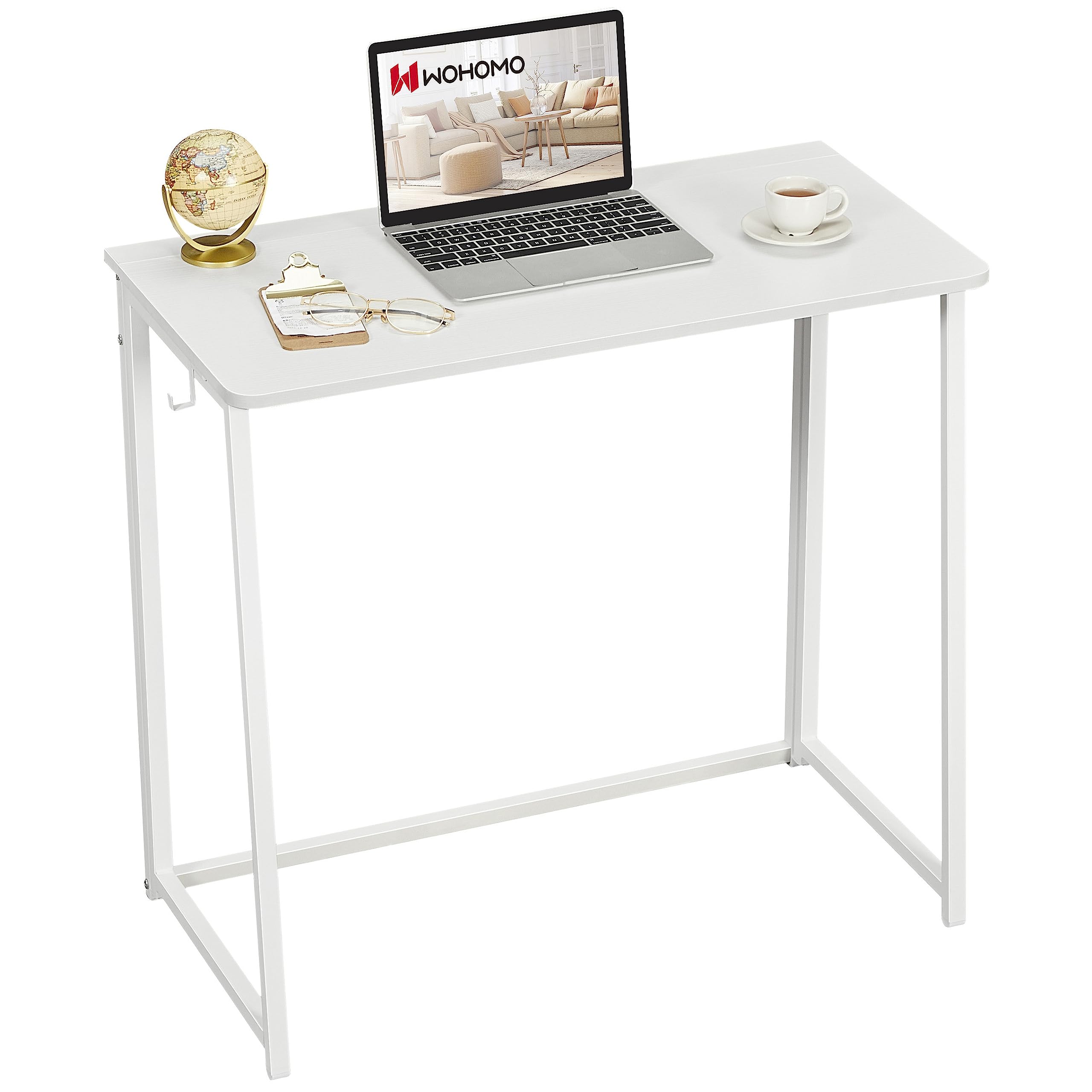 Wohomo Folding Desk, Small Writing Desk 39.4', Space-Saving Foldable Laptop Table Writing Workstation For Home Office, Easy Assembly, White