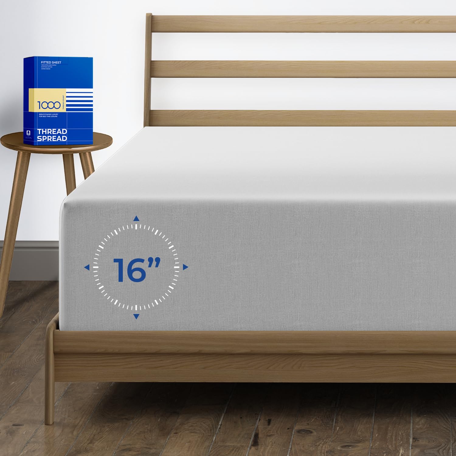 Thread Spread Luxury Egyptian Cotton King Fitted Sheet Only - 1000-Thread-Count 16' Deep Pocket King Fitted Sheet, Soft, Coolin