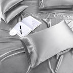 Treely 6 Piece Satin Sheets King Size Silky Smooth Silver Grey Satin Sheet Set With Deep Pocket, Satin Fitted Sheet, Flat Sheet,
