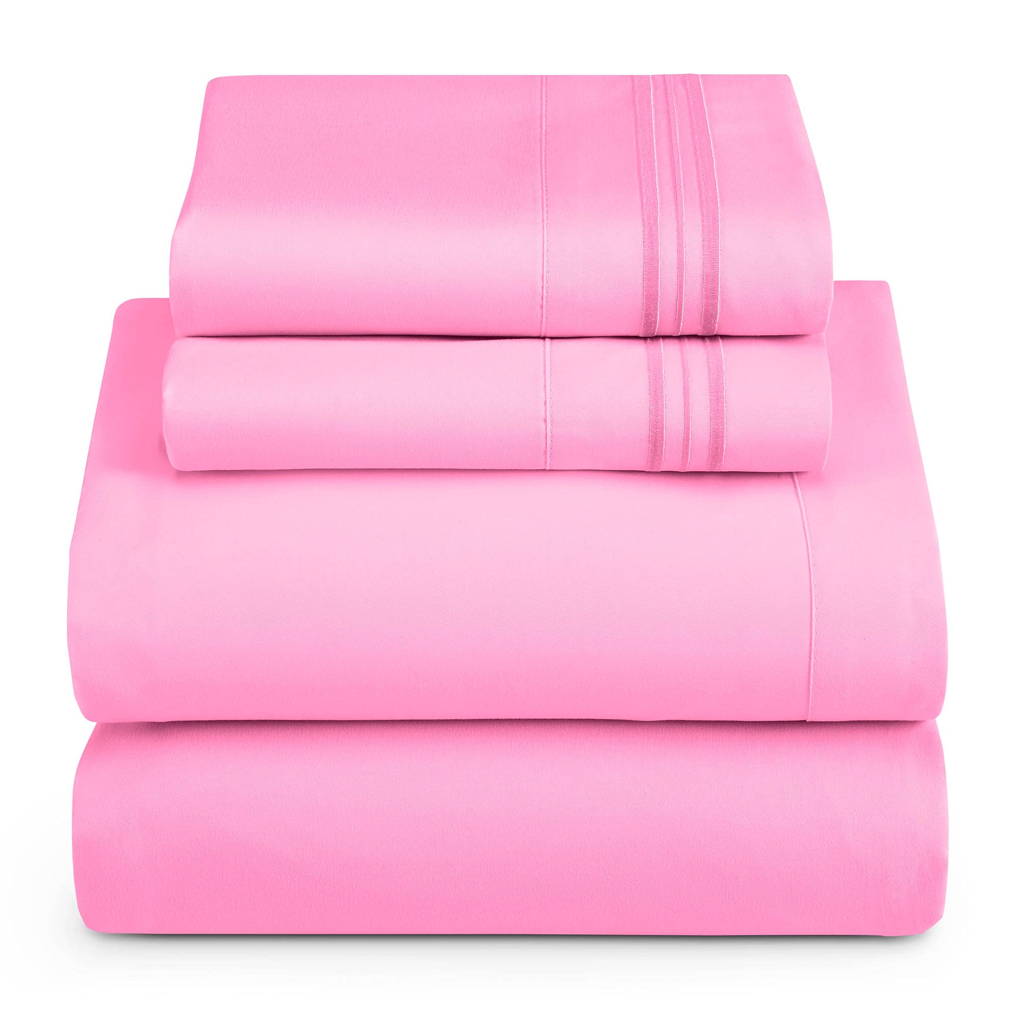 Hearth & Harbor Twin Size Sheets - 3 Piece Bed Sheet Set, Hotel Luxury Double Brushed Bed Sheets - Extra Soft Bedding Sheets & Pillowcases, Twin, Light Pink