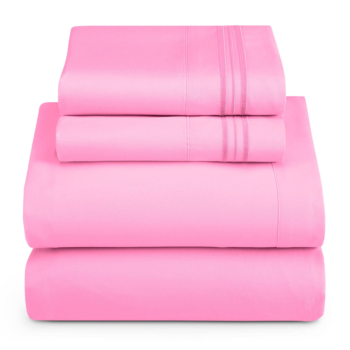 Hearth & Harbor Full Xl Size Sheets - 4 Piece Bed Sheet Set, Hotel Luxury Double Brushed Bed Sheets - Extra Soft Bedding Sheets & Pillowcases, Full Xl, Light Pink