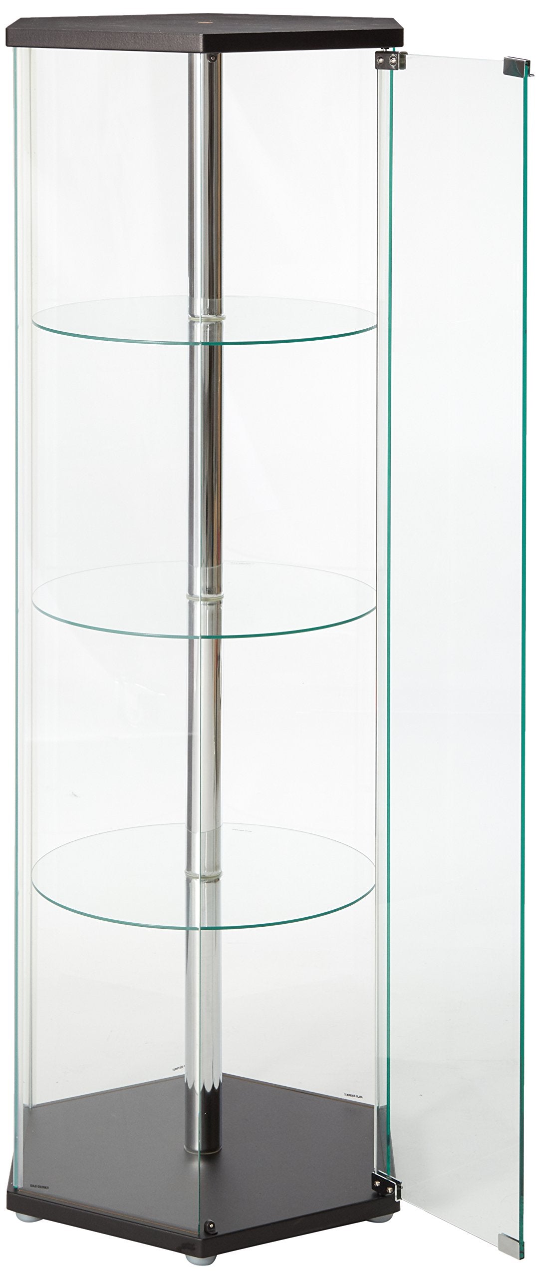 Coaster Home Furnishings Zahavah 4-Shelf Hexagonal Clear Glass Curio Display Cabinet, Modern Display Case With Tempered Glass Door And 4 Shelves, Black