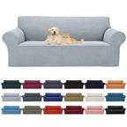 2025 New Stretch Sofa Slipcovers Couch Cover For 3 Cushion Furniture Protector Sofa Covers With Elastic Bottom Jacquard Fabric Small Checks For Pets, Kids -Sofa, Silver