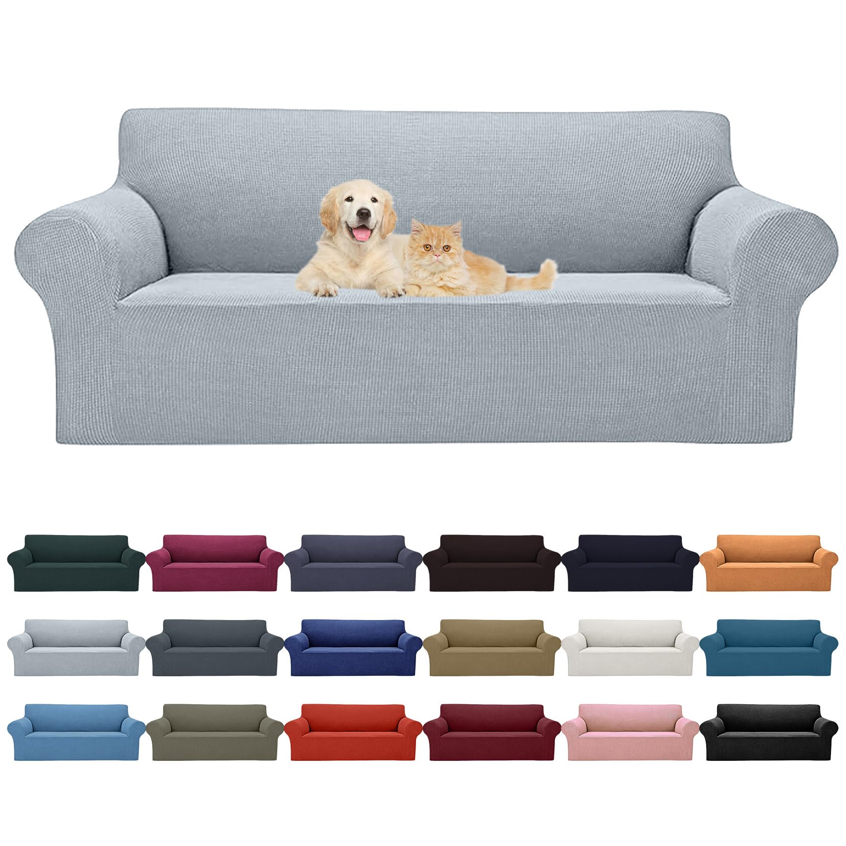 2025 New Stretch Sofa Slipcovers Couch Cover For 3 Cushion Furniture Protector Sofa Covers With Elastic Bottom Jacquard Fabric Small Checks For Pets, Kids -Sofa, Silver