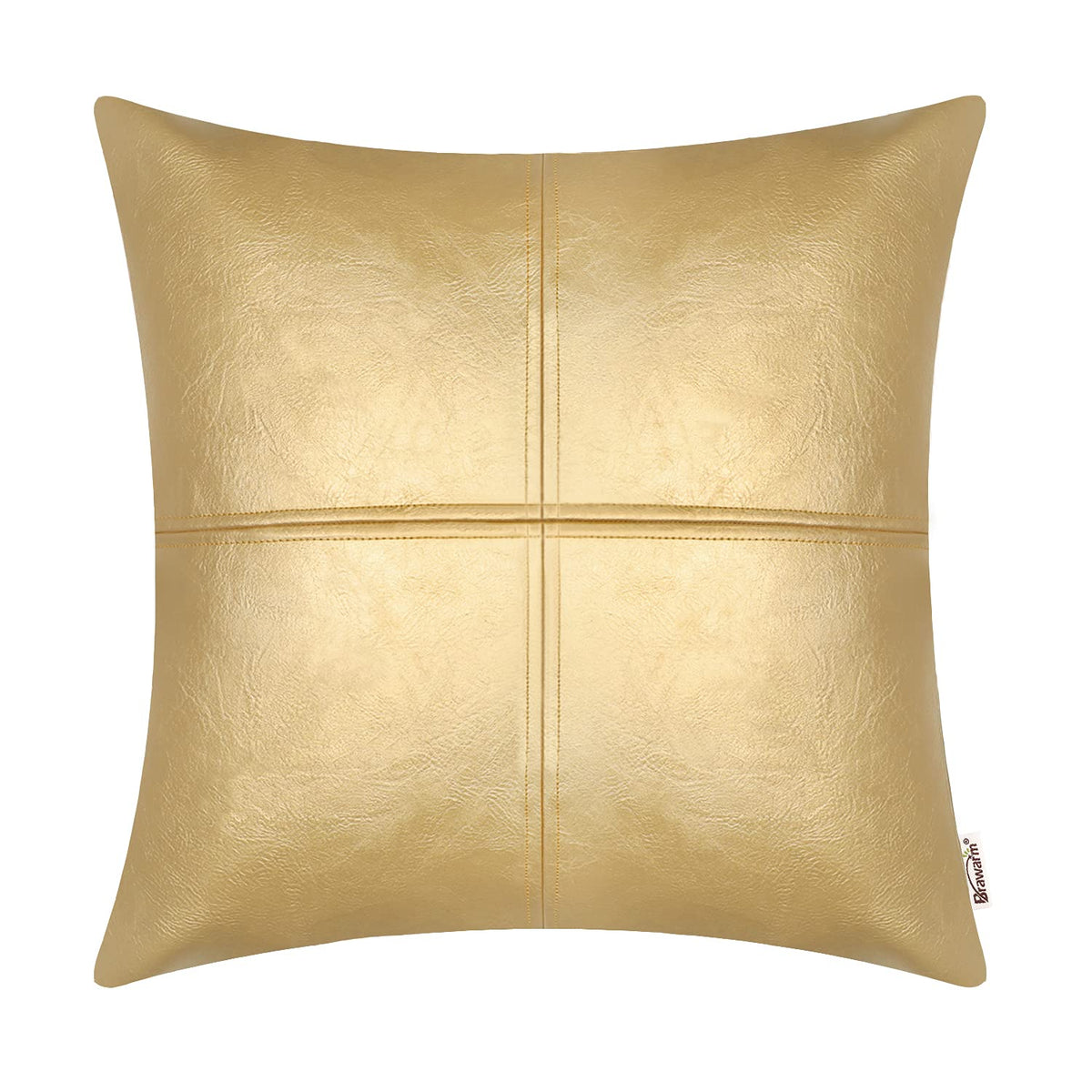 Brawarm Faux Leather Throw Pillow Covers 20 X 20 Inches, Gold Leather Pillow Cover, Hand Stitched Leather Decorative Pillow Cove