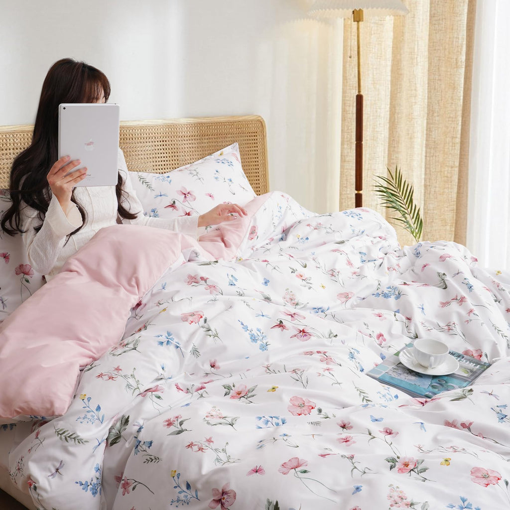 Phf Ultra Soft Floral Duvet Cover King Size, Printed Bedding Set 3 Pieces, Comfy Durable Farmhouse Duvet Cover Set With 2 Pillow