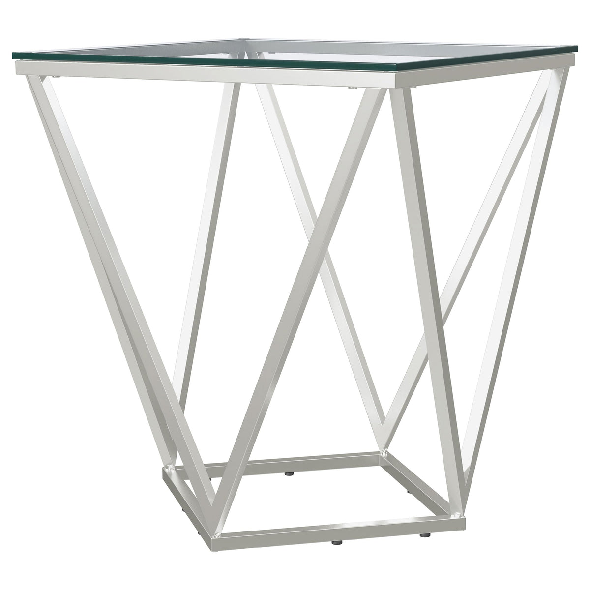 Coaster Home Furnishings Brittania Square Geometric End Table with Clear Tempered Glass Top Nickel