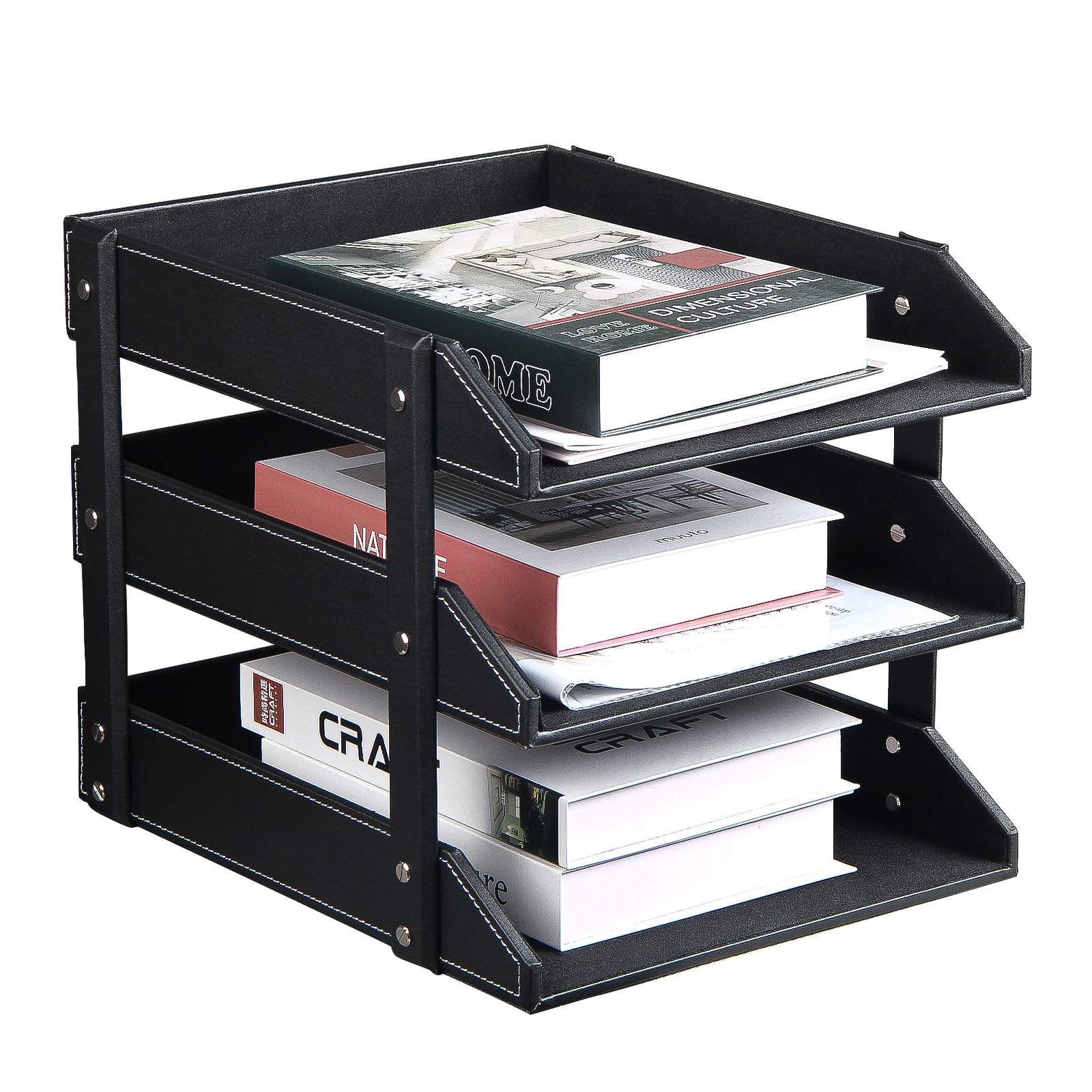 File Trays For Desk Stackable,Desk File Organizer, 3 Tier Paper Organizer Letter Tray, Stackable Desktop Document Shelf Tray Pap