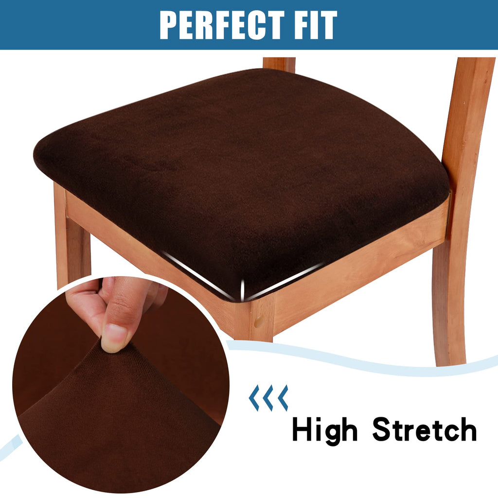 Smiry Velvet Seat Covers For Dining Room Chair Set Of 2, Stretch Fit Removable Washable Chair Seat Cushion Protector Slipcovers With Ties, Coffee