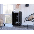 Huali Bar Cart, Glass Door, 4 Casters, 2 Shelves, Black
