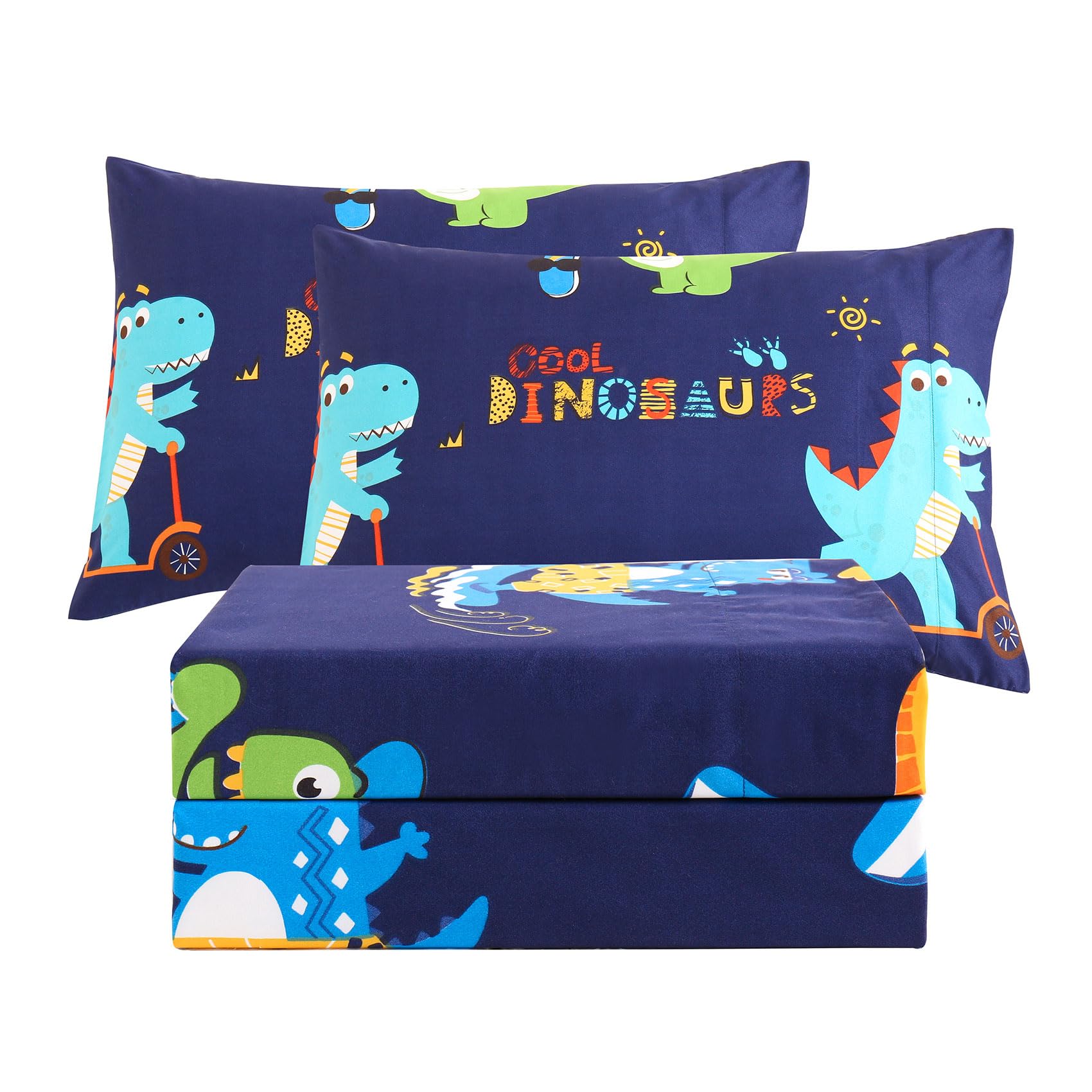 Jsd Sports Dinosaur Kids Sheet Set Full Size, 4 Piece Blue Printed Microfiber Sheets Deep Pocket
