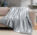 Vonty Satin Throw Blanket Silver Grey Satin Blankets 60X80 Inches, Cooling & Silky Throw Blanket Wrinkle-Free Cable Knit Throw B