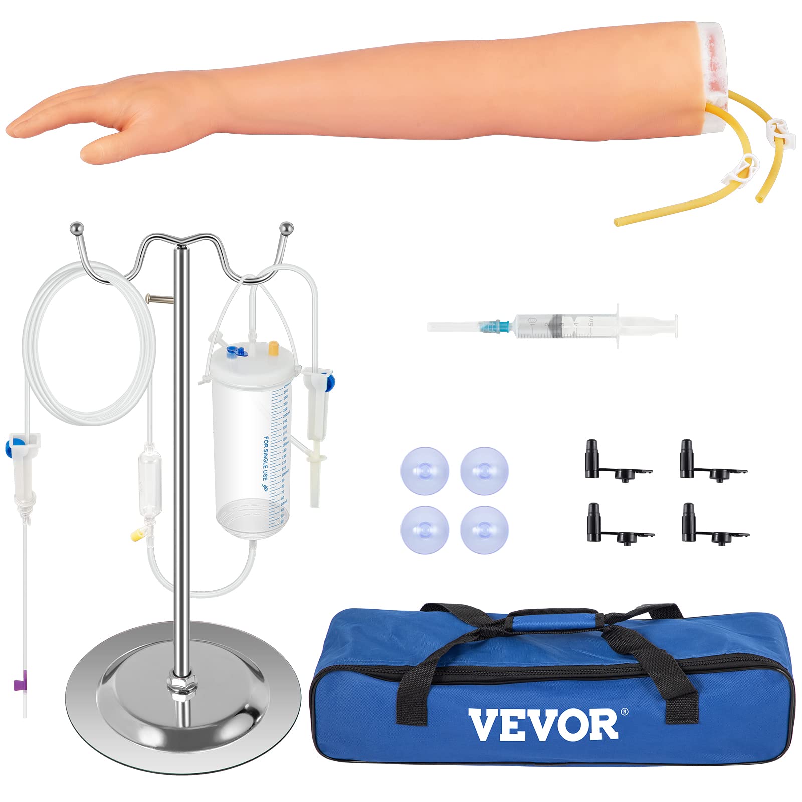 VEVOR 12 PCS Phlebotomy Practice Kit, IV Venipuncture Intravenous Training, High Simulation IV Practice Arm Kit with Carrying Ba
