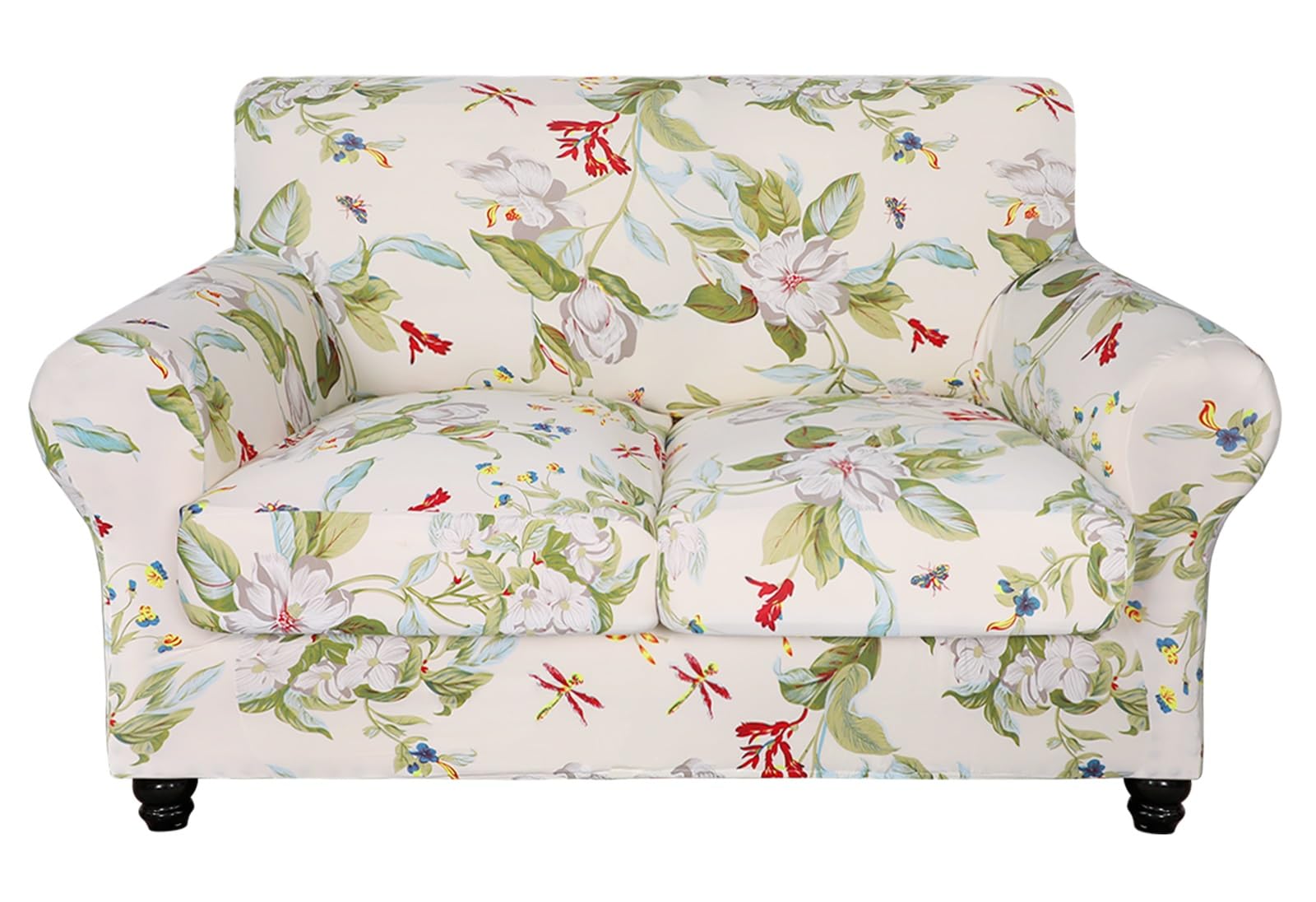 Searchi Stretch Sofa Cover Printed Couch Cover, Floral Pattern 3 Pieces Loveseat Slipcover With 2 Separate Cushion Cover, Washable Furniture Protector For Living Room(Loveseat, Spring Pattern)