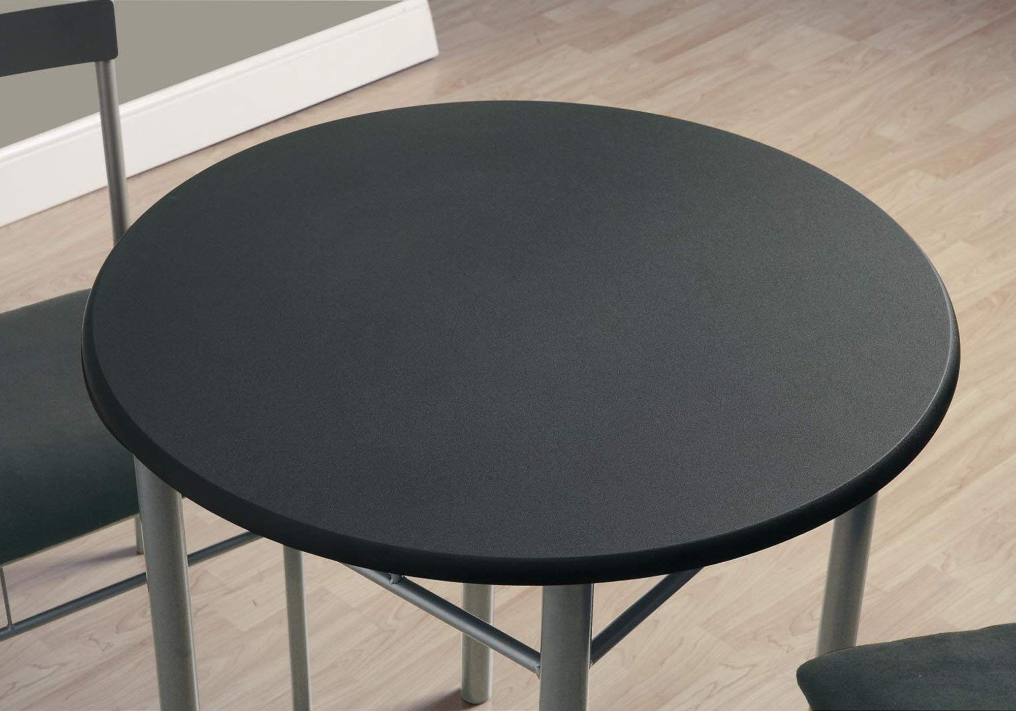 Monarch Specialties 3095 Dining Table, 3Pcs Set, Small, 30&quot; Round, Kitchen, Metal, Laminate, Black, Grey, Contemporary, Modern Set-3Pcs Silver, 30&quot; L X 30&quot; W X 30&quot; H