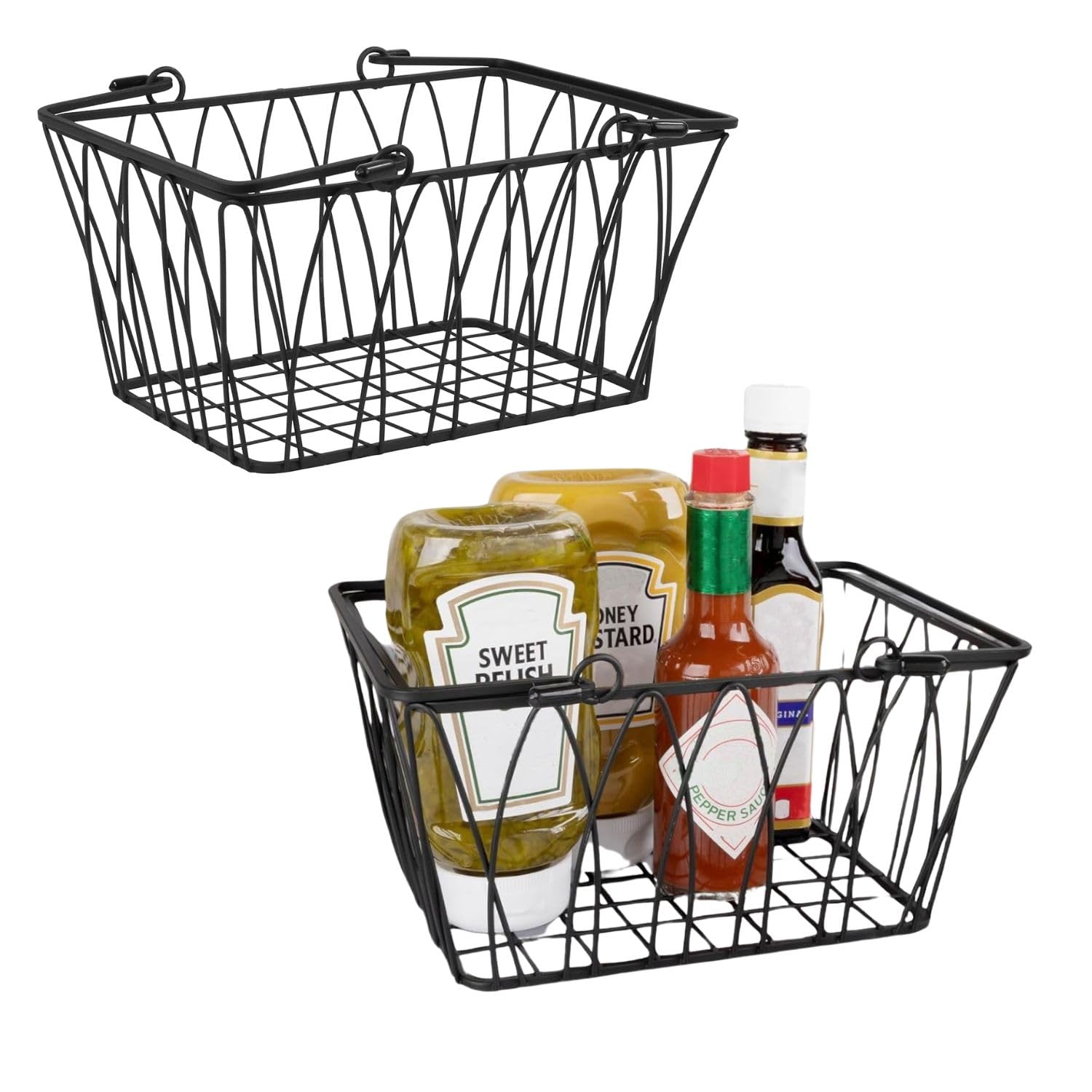 Bianco Twist Storage Basket | Sturdy Farmhouse Pantry Basket Storage With Handles  Wire Storage Basket Organizer For Home, Shel