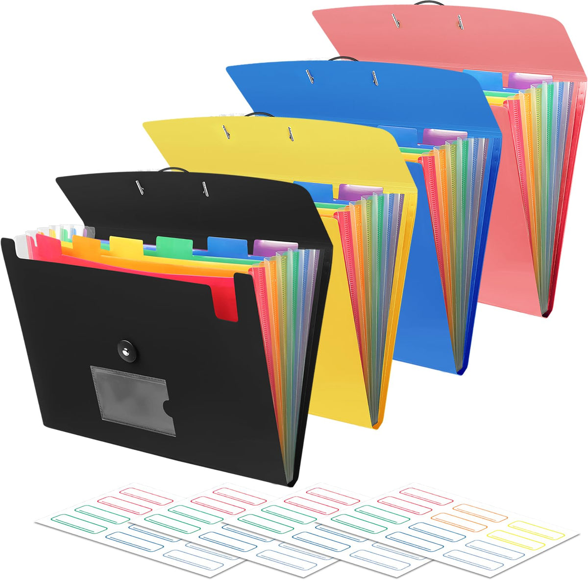 4 Pack 7 Pocket Accordian File Organizer With Labels, Expanding File Folder Plastic Expandable File Folder For Documents Letter