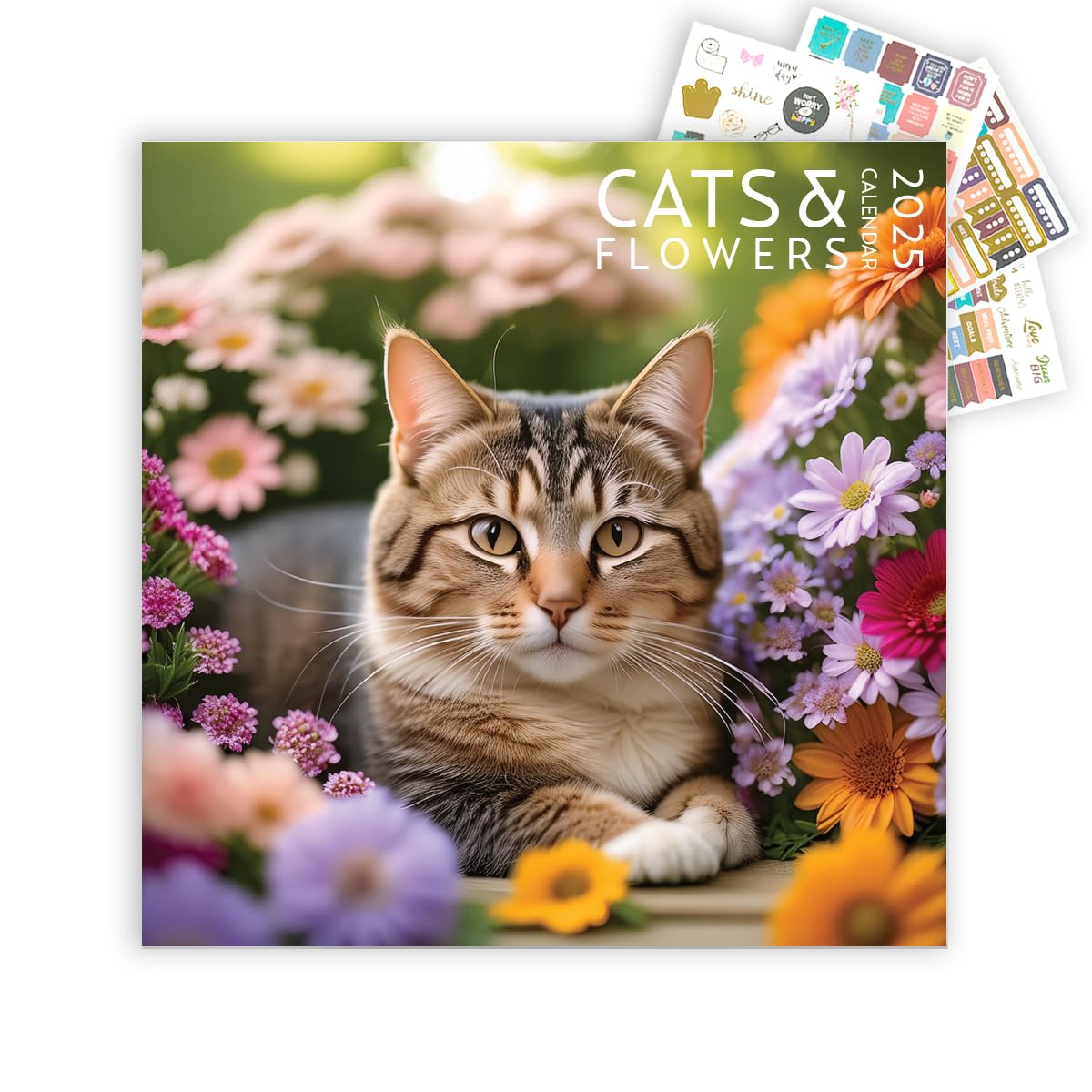 Cats And Flowers Large Wall Calendar With Sticker Pack | 12 X 12 Inches | Awesome Sticker Pack | 2025 Wall Calendar | Christmas