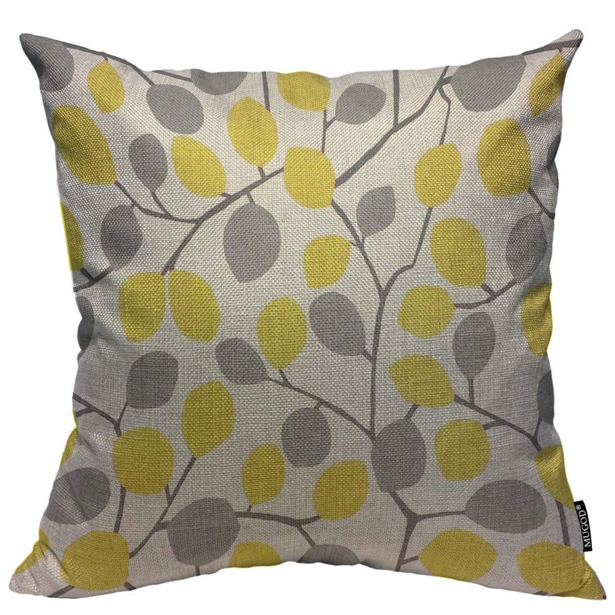 Mugod Throw Pillow Cover Yellow And Grey Seamless Leaves Pattern Home Decorative Linen Square Pillow Case For Men Women Boy Gilr